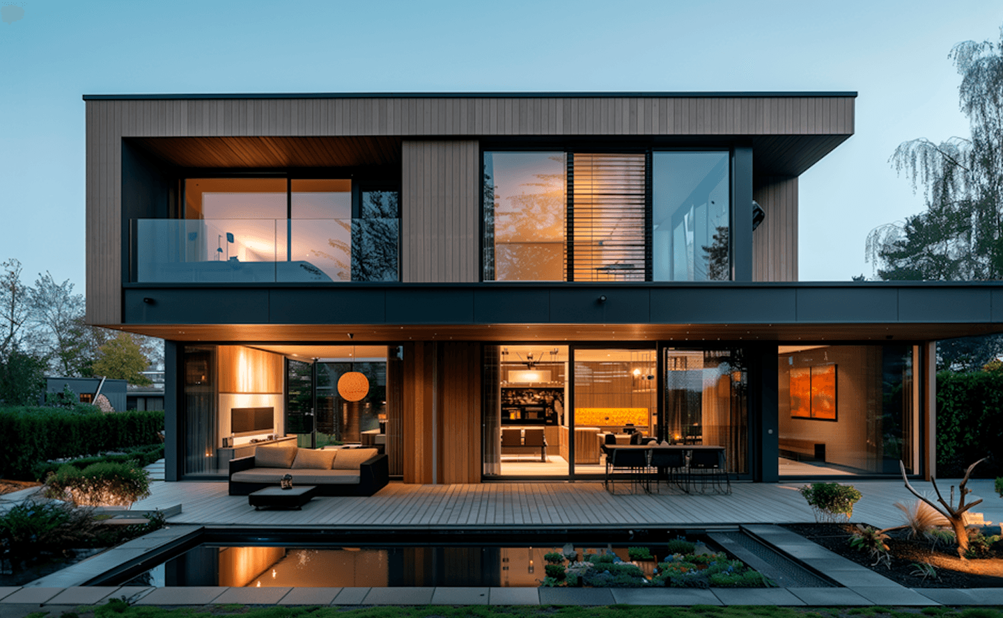 Modern luxury home at twilight